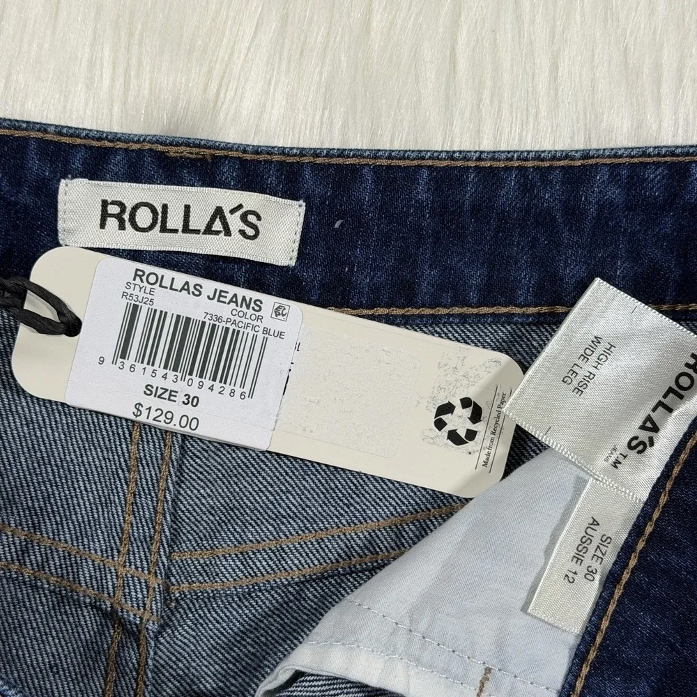 Rolla's Women's Size 30 Pacific Blue High Rise Wide Leg Sailor Scoop Denim Jeans